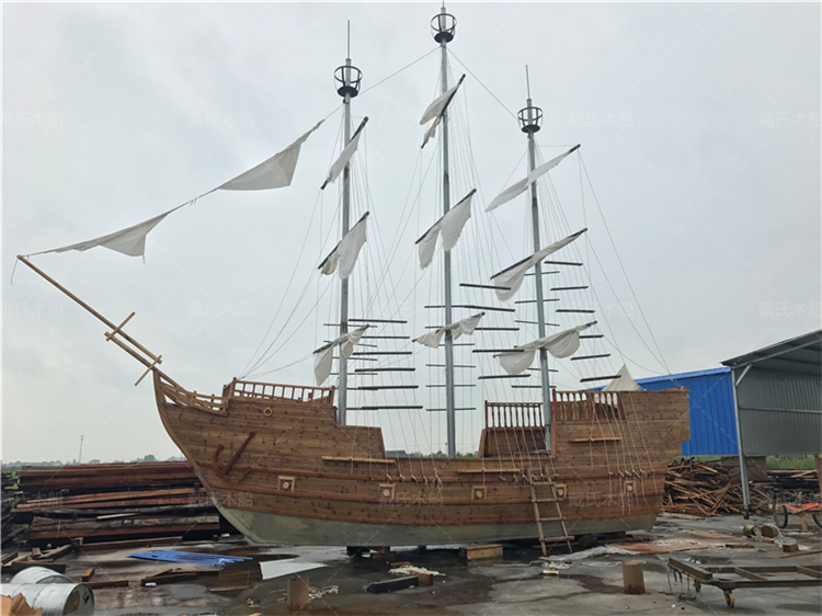 海盗装饰船厂家 大型广场景观船 仿古木船厂家--戴氏木船