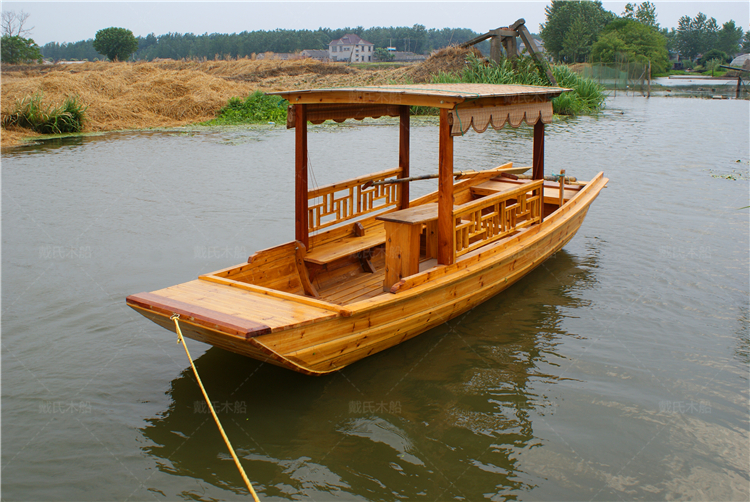 景区手划木船 仿古旅游船 单篷子船 5-6人座船 木质游船